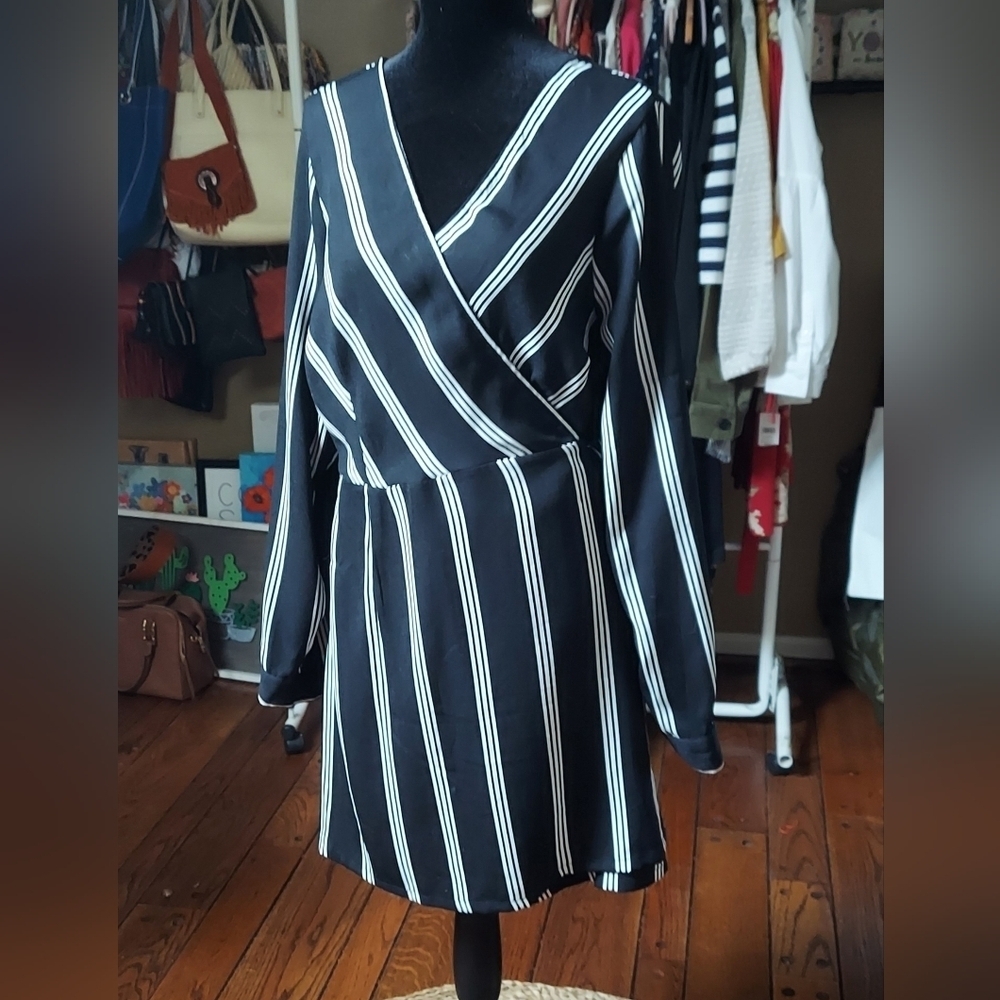 Xhilaration Black & White Striped Wrap Mini Dress - Picture 2 of 4